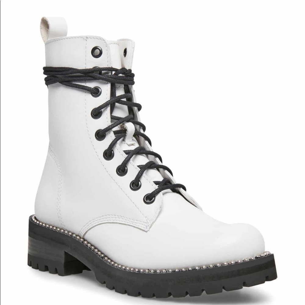 STEVEN NEW YORK Gardy White Lace-Up Combat boot
